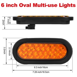 8 PCS 6" Oval LED Trailer Tail Lights, 24 LED Trailer Marker Lights Ip67 Waterproof 12v Brake Stop Lights Sealed Flush Mount for Truck Trailer RV Boat (Yellow)