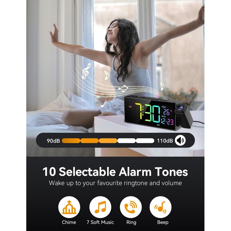 Netzu Projection Clock for Bedroom Ceiling, Alarm Clocks with 180°