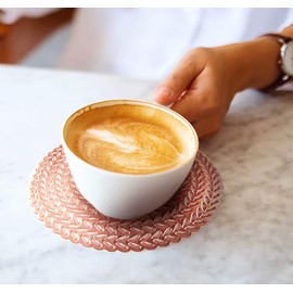 ASFINS Rose Gold Coasters, 6pcs Hollowed-Out Round Coasters Novelty Cup Coaster Non-Slip Drinks Coasters for Home and Kitchen Resistant Use, Hollowed-Out, Metallic Round (10cm x 10cm) -R002