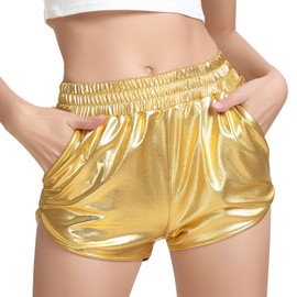 Perfashion - Pantalones cortos metálicos brillantes para mujer, Oro, 6-8