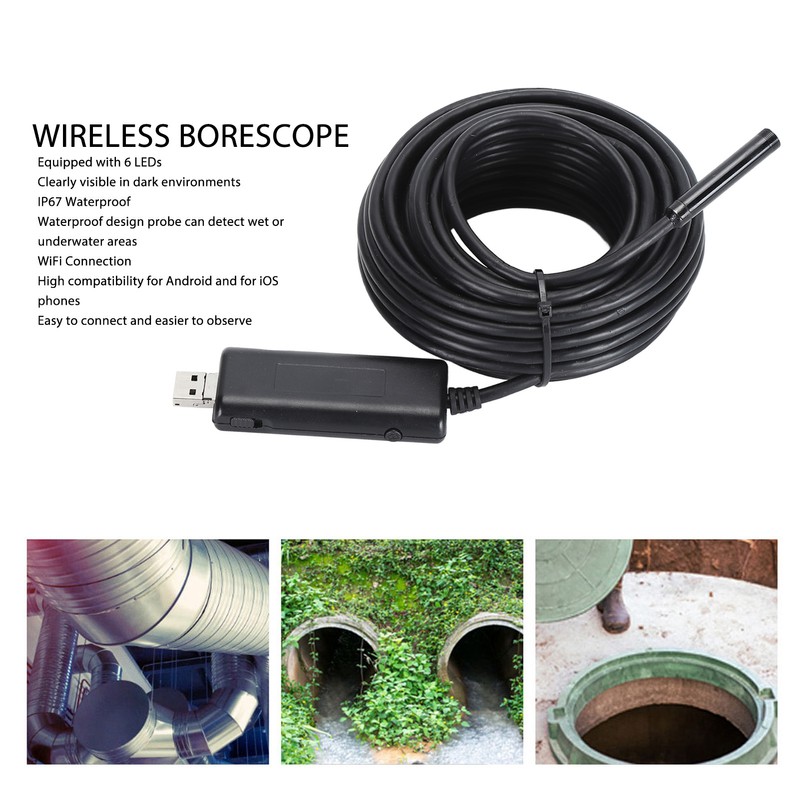 WiFi Borescope 720P IP67 Waterproof Inspection Camera Wireless Endoscope with