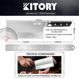 Kitory Meat Cleaver Knife 7"- Front Cutting Behind Chopping - German High Carbon Steel Blade, Chinese Qian Qie Hou Zhan Kitchen Chef`s Knife - 2024 Gifts - Metadrop Series MTD09S