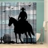 Artmyharbor Rustic Shower Curtains for Bathroom Western Cowboy Silhouette Print