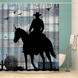 Artmyharbor Rustic Shower Curtains for Bathroom Western Cowboy Silhouette Print Shower Curtains Decor with 12 Hooks 72x72 inches