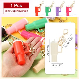 PATIKIL Mini Tumbler Keychain, 1Pcs Mini Cup Keychain Lip Balm Holder Cute Charm Key Chain for Backpack Charm Women Purse Handbags, White Flower