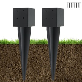 POSTYBAY 2 Pcs 4"x4" Fence Post Anchor Ground Spike 16"(Actual 3.6"x3.6") Heavy Duty Metal Fence Post Anchor with Black Powder-Coated for Deck,Fence,Porch,Railing,Mailbox