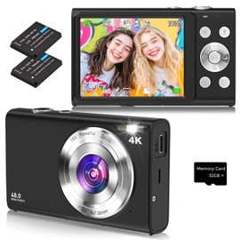 Digital Camera, 4K Autofocus Compact Camera with 32G SD Card HD 48MP with 2.8" Large Screen, 16X Digital Zoom, Portable Mini Camera for Photography, Suitable for Kids,Adult,Beginners（Black）