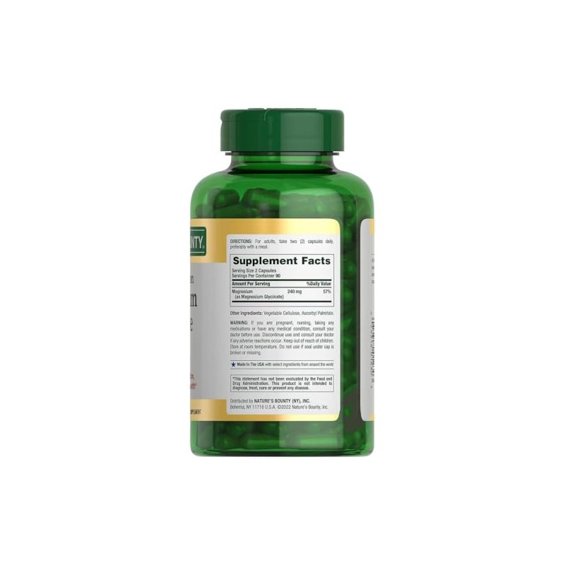 Nature's Bounty High Absorption Magnesium Glycinate 240mg 180 Capsules