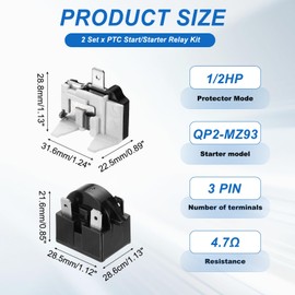 MECCANIXITY 2 Set PTC Refrigerator Starter Relay 4.7 Ohm 2 Pin and 1/5HP Freezer Overload Protector for Fridge Cooler Compressor