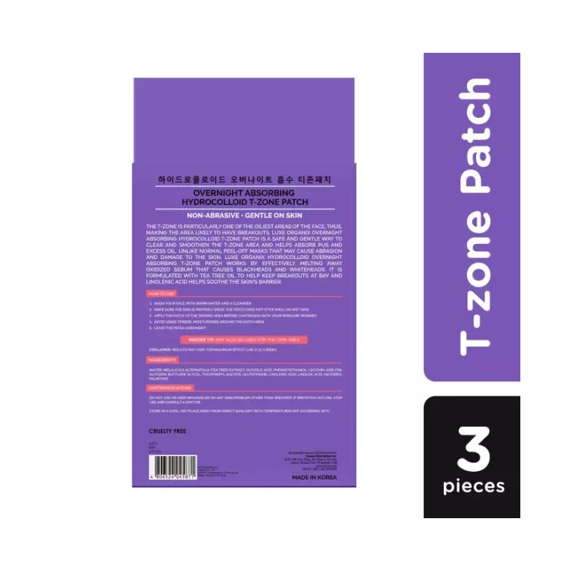 Luxe Organix Overnight Absorbing Hydrocolloid T- Zone Patch (3pcs)