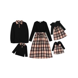 PATPAT Family Outfit Set, Long Sleeves, Mother Daughter Dress and Partner Look Shirt, Family Matching Outfits, Mum Partner Outfit, Parent-Child Outfit, Women, Baby Girls, Men, Boys, Autumn & Spring,