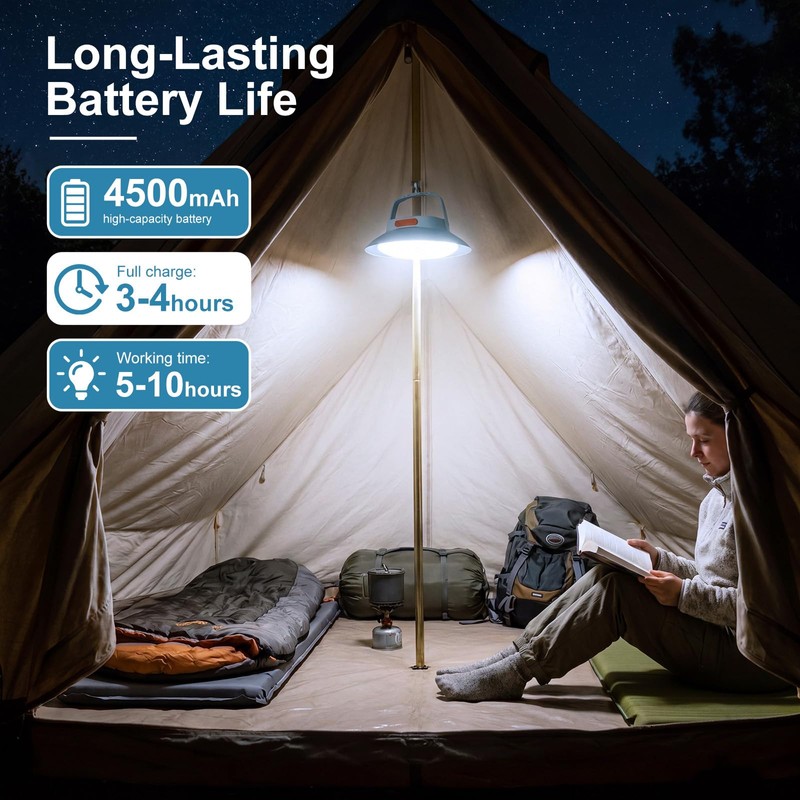 Grinsvalley 2Pcs Solar Tent Light 4500mAh Rechargeable 1700LM USB Camping