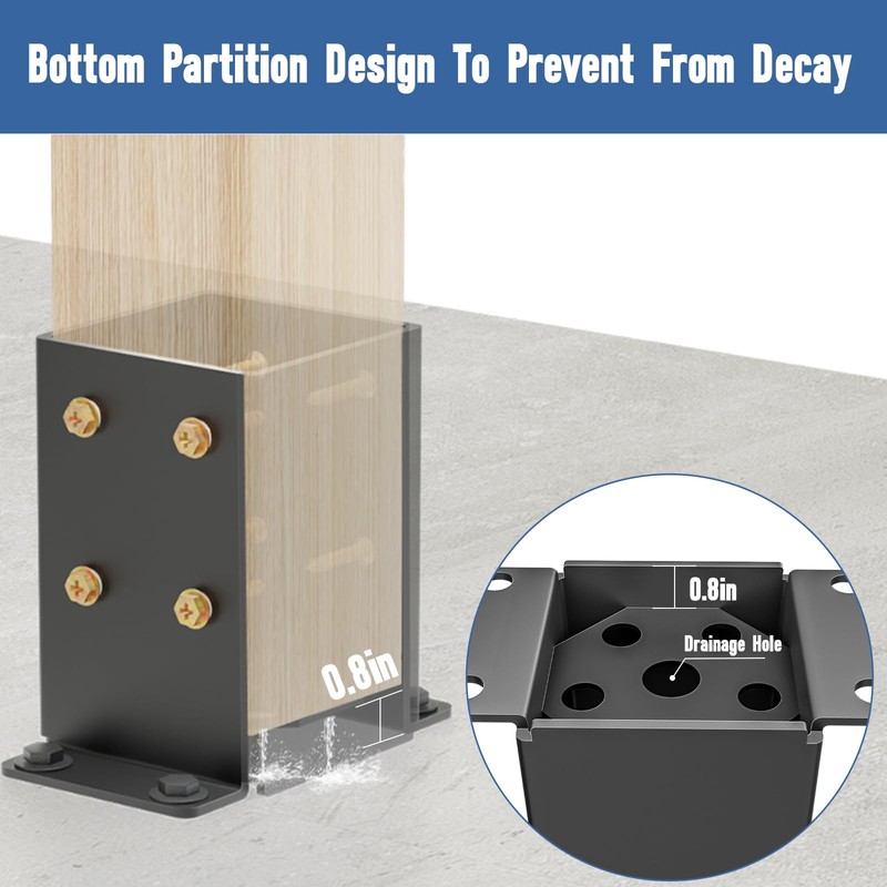 6x6 Post Base 4 Pcs, Heavy Duty Anchor With Anti-Corrosive