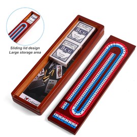 Ceebyfa Cribbage Board Game Set with Large Storage Area, Solid Wood 3 Track Cribbage Board, 9 Metal Pegs, 2 Playing Cards and Instruction. Travel Cribbage Sets for All Ages(Vintage Color).