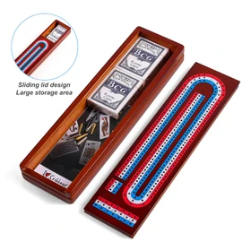 Ceebyfa Cribbage Board Game Set with Large Storage Area, Solid Wood 3 Track Cribbage Board, 9 Metal Pegs, 2 Playing Cards and Instruction. Travel Cribbage Sets for All Ages(Vintage Color).