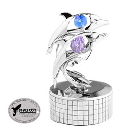 Mascot Chrome Plated Dolphins Music Box w/Mascot Crystals (Blue/Purple) - Romantic Gift for her Birthday, Anniversary, Wedding or Home Decorations