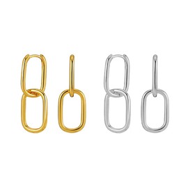 Earrings for Women Double Hoop Earrings Paper Clip Chain Earrings Chunky Chain Earrings Made of Gold Silver Set of 2 Convertible Links Fashion Jewellery Gift for Women Holiday Anniversary, Alloys