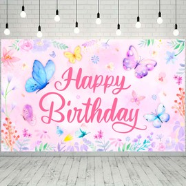 Butterfly Party Backgroundp, 110 x 180cm Butterfly Theme Backdrop/Birthday Backdrop for Party Decoration Supplies