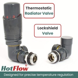 Hot Flow Anthracite Cascade Corner Modern TRV Thermostatic Radiator Valve (Pair) Includes A Corner TRV Body & One Lock Shield. for Quick & Easy Temperature Control. Perfect for Energy Saving.