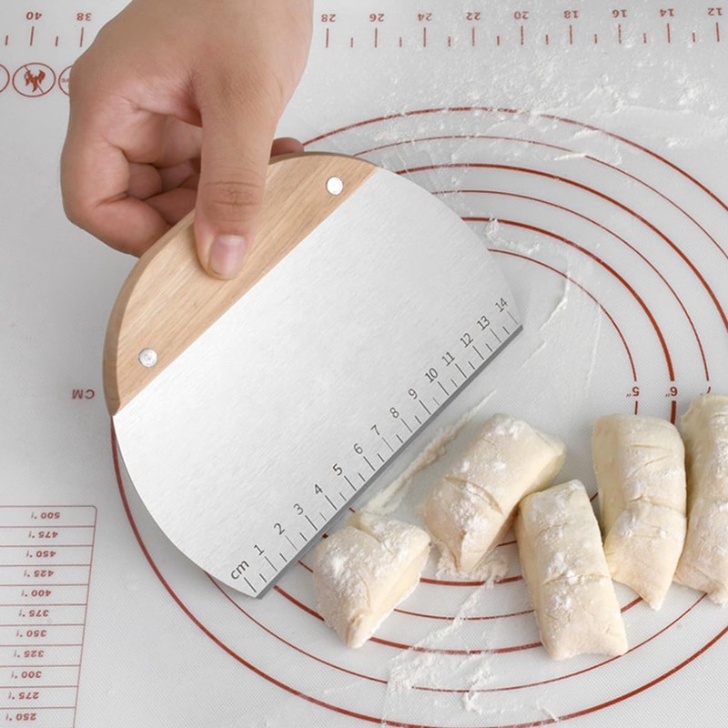 Stainless Steel Dough Scraper 2 Pieces Dough Scraper with Wooden