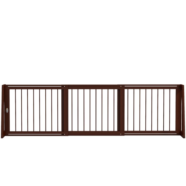 PawHut Freestanding Pet Gate, Wooden Dog Gate with Retractable Length