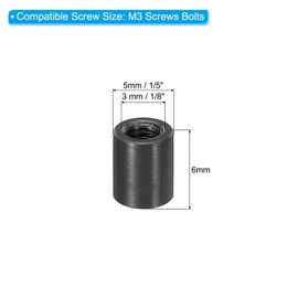 PATIKIL M3 Aluminium Spacer, Pack of 6 Metal Spacers, Aluminium 3 mm ID x 5 mm OD x 6 mm L Thread Spacer, Screw Stand, Pillar Bolt, Female Round, Black