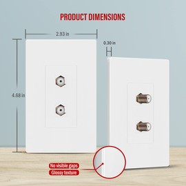 ENERLITES 2-Port Screwless Keystone Wall Plate with Nickel F-Type Coupler Bulkhead Audio/Video Connector, Female, Standard Size 1-Gang 4.69" x 2.93", SI8872FNK2-W, White