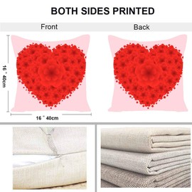 EZVING Pack of 4 Happy Valentine's Day Decorative Red Pillow Covers Love Heart Series Burlap Square Couple Cushion Cases for Sofa Bedroom Car 16x16 Inch
