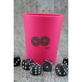 KENDi GAMES Soft Plastic Dice Cup - Pink - Print Good Luck - Includes 6 Acrylic Dice, TOOSMASTER Game Pad, Quick Start Guide & Value Chart - Dice Game Set