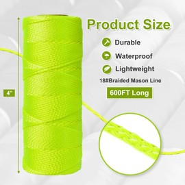 BSRHOME Mason Line String Line,600 Ft Length Nylon Twine,18 Braided Nylon String for Gardening Or Masonry Tools,Twine String for Gardening,Yellow