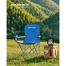 SONGMICS Set of 2 Folding Camping Chairs, Comfortable, Heavy Duty Structure, Max. Load Capacity 330 lb, Outdoor Chair with Cup Holder, for Camping, Garden, Fishing, Terrace, Blue UGCB08BU