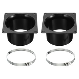 PATIKIL 4" Duct Connector Flange, 2 Pack Dryer Vent Wall Plate Square to Round Straight with Clamp for Air Heating Cooling Ventilation Exhaust Fan, Black