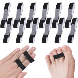Wisesso Finger Splint, 12PCS Finger Buddy Straps, Adjustable Buddy tape for Broken Toe, Sprained Fingers Support, Finger Support, Arthritis Finger Splint Rings, Black