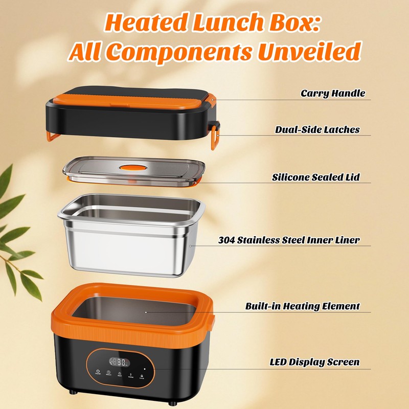 JEEJIA Cordless Heated Lunch Box, 6-Cup Capacity 1.5L 360° Rapid