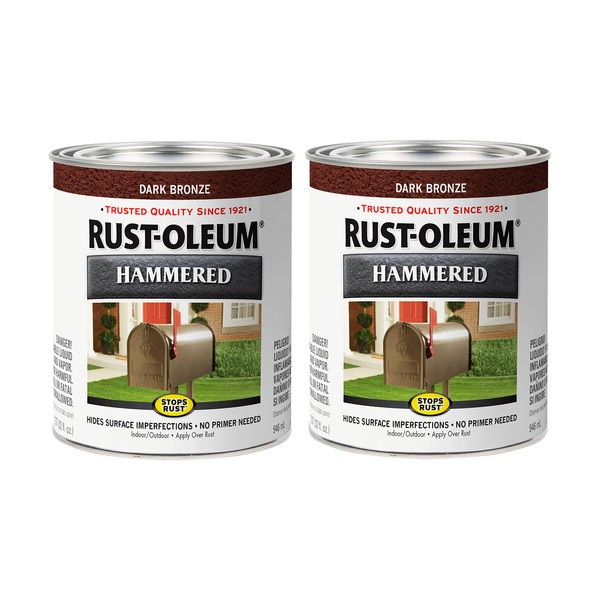 Rust-Oleum 239075-2PK Stops Rust Hammered Finish Paint, Quart, Dark Bronze, 2 Pack