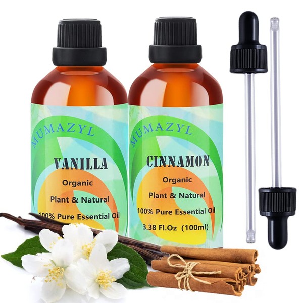 Cinnamon Essential Oil Vanilla Essential Oil Essential Oil Set for Diffuser Home Office Bedroom Bathroom Study Living Yoga Spa Room Essential Oils 100ml 2 Pack