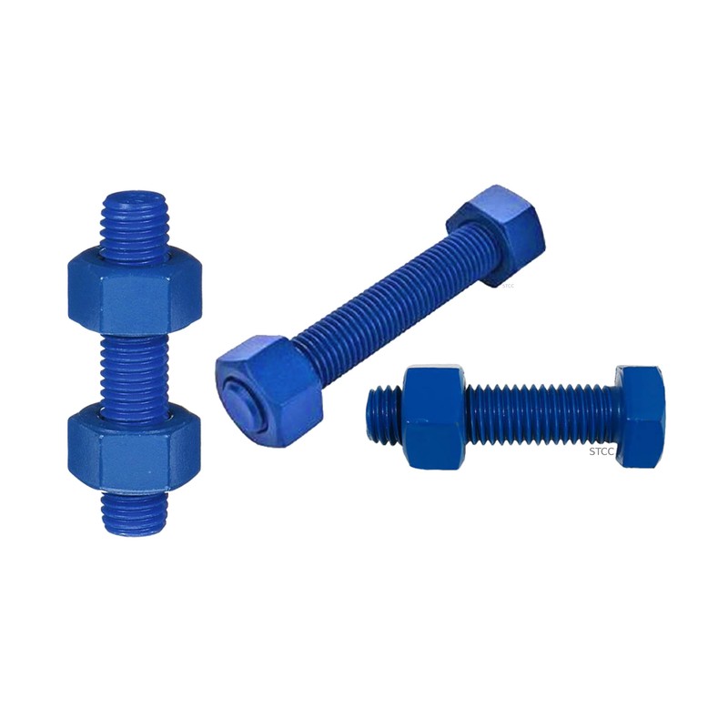 4 Inch Blue Teflon Coated Stud and Hex Nut, B7