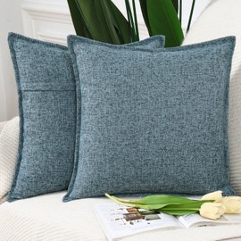 Madizz Set of 2 Linen Cushion Covers, Soft Decorative Cushion Covers for Sofa, Bedroom, Mixed Blue, 50 x 50 cm, Square