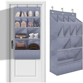 Over the Door Shoe Organizers 17 Pockets, 1 Pack Hanging Shoe Organizers with Large Pocket Shoe Holder Hanging Shoe Rack for Closet Shoe Organizer for Wall/Door, Grey - Colour: GREY-14+ Pairs, Size: 1 Pack