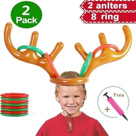 Christmas Inflatable Ring Toss Game, Pack of 11 Inflatable Antlers Ring Throwing Game Set, for Family Game, Office, Party Game, Christmas, Holiday, New Year Party, Fun Games (B)