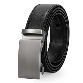 JasGood Leather Men's Belt, Sliding Ratchet Leather Belt for Men, Suit with Automatic Buckle, 3.5 cm Wide, D-black (silver brushed buckle)