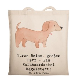Mr. & Mrs. Panda Tragetasche Kurzhaardackel Herz - Geschenk, Dackelzitate, Hunderasse, Strandtasche, Hunderassen, Laptoptasche, Stoffbeutel, Agile