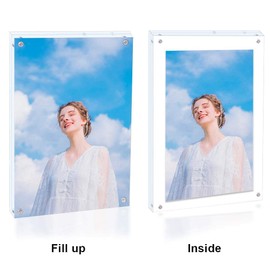 JUOIFIP 5 Pack Acrylic Picture Frame 5x7 Clear Double Sided Magnetic Picture Frameless Desktop Display Photo Frame with Stand Best Gift for Family, Baby, Friend