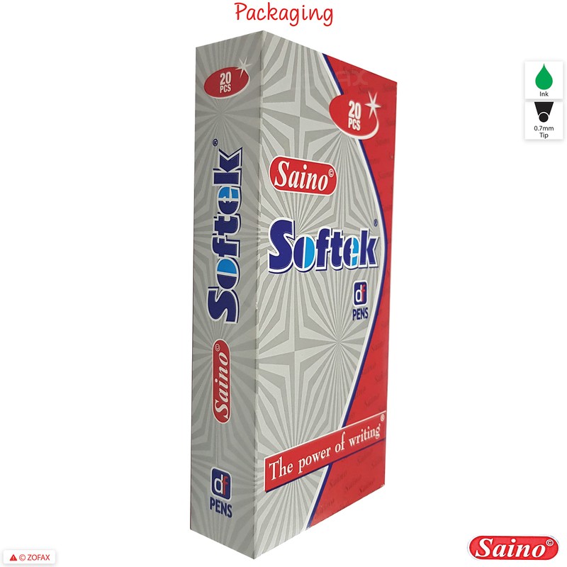 SAINO 20 x 0.7mm Fine Tip Softek GREEN Ballpoint Pens