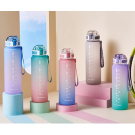 KAISWK Bottle 0.3 gal Large Capacity, Time Marker, Ultra Lightweight, Cold- + Heat-Resistant, Portable, Leak Proof, BPA Free, Unisex, Adults, Kids, Outdoors, Sports, 37.2 fl oz (1100 ml), Pink