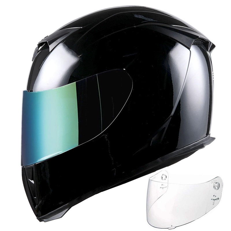 1STorm Motorcycle Full Face Helmet Skull King Glossy Black+ One