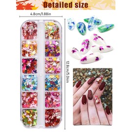 EBANKU 3D Fall Maple Leaf Holographic Nail Art Glitter Sequins, 12 Colors Laser Maple Leaf Nail Glitter Flakes Sparkly Autumn Leaf Shape Sequins Decorate Women's Nail Stickers Supplies Resin Mold DIY