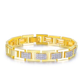TRENDOLLA Mens Stainless Steel Bracelet, 7.5/8 inches Dainty Hiphop Cuban Link Chain Bracelet White Gold and 14K Gold Plating (Style02-14K Gold)