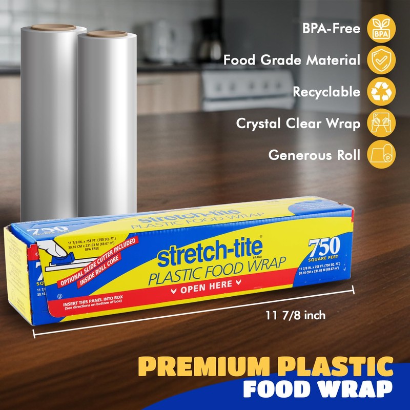 Stretch Tite Plastic Wrap For Food With Slide Cutter 750