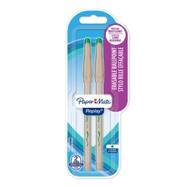 Paper Mate Replay Erasable Ball Pen Medium Tip 1.0mm - Green (Pack of 2)